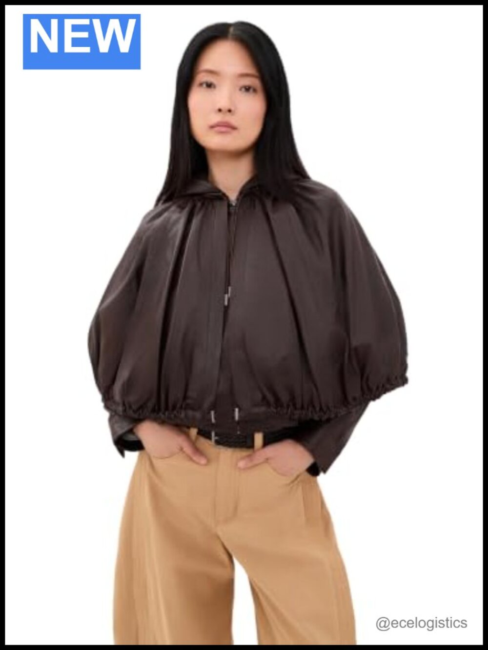Leather Cape Jacket with Drawcord by Sea